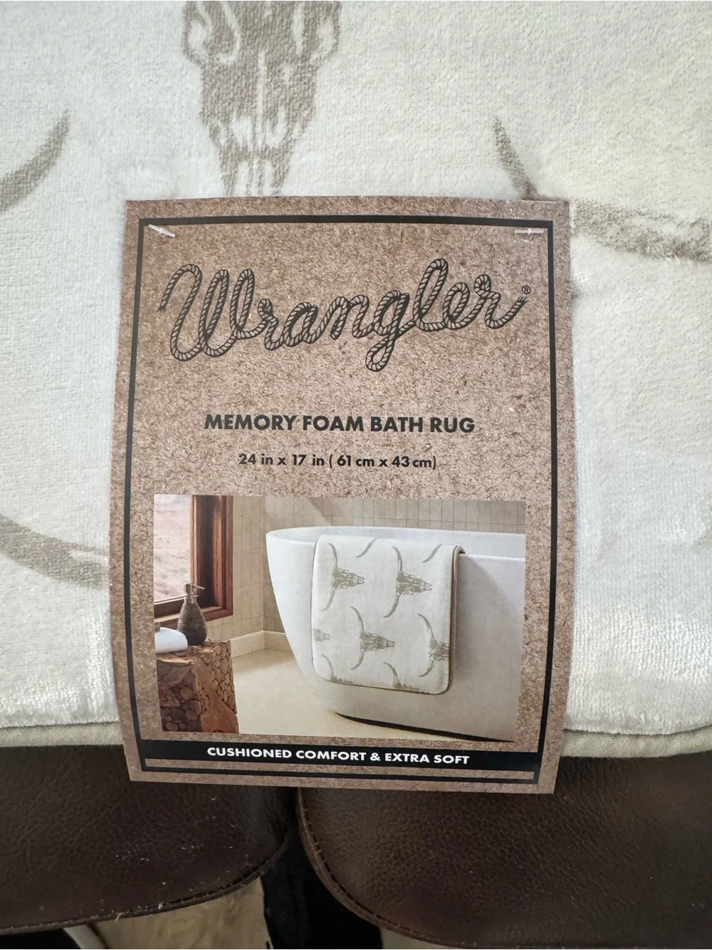 Wrangler White and Tan Longhorn Print Bath Mat